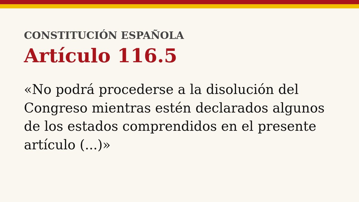 MPSnoserinde's tweet photo. 🚨 MONCLOA DISEÑA LA SUSPENSIÓN DE LAS ELECCIONES DE 2027 🇪🇸

Léanse el artículo 116.5 de la Constitución. Mientras haya un estado de alarma no se puede disolver el Congreso. Y ahora sumen. El decreto de las elecciones tiene que salir el 28 de junio de 2027 y la alarma la declara el Gobierno él solito, por 15 días, sin pedirle permiso a nadie. Con que esos 15 días caigan en esa fecha, se acabaron las urnas.

¿La excusa? Ceuta, que lleva meses pudriéndose sin que nadie en Moncloa mueva un dedo. En círculos jurídicos ya no lo descartan. Y si alguien recurre, decide el Constitucional de Pumpido. ¿De verdad alguien cree que ese tribunal le va a llevar la contraria a Sánchez?

Me parece una locura tener que escribir esto en España. Pero después de la amnistía ya no me atrevo a decir que no lo hará.

📌 Conclusión: El día que las urnas le den miedo, Sánchez tendrá la puerta abierta. MP 🇪🇸