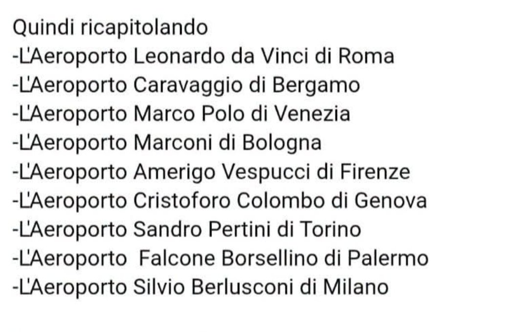 LaPrimaManina's tweet photo. Potrei aggiungere L'Aeroporto Galileo Galilei di Pisa.
Potevo suggerire Manzoni o Verdi, ma hanno preferito ancora una volta coprirsi di ridicolo. https://t.co/mw3gkAqn76