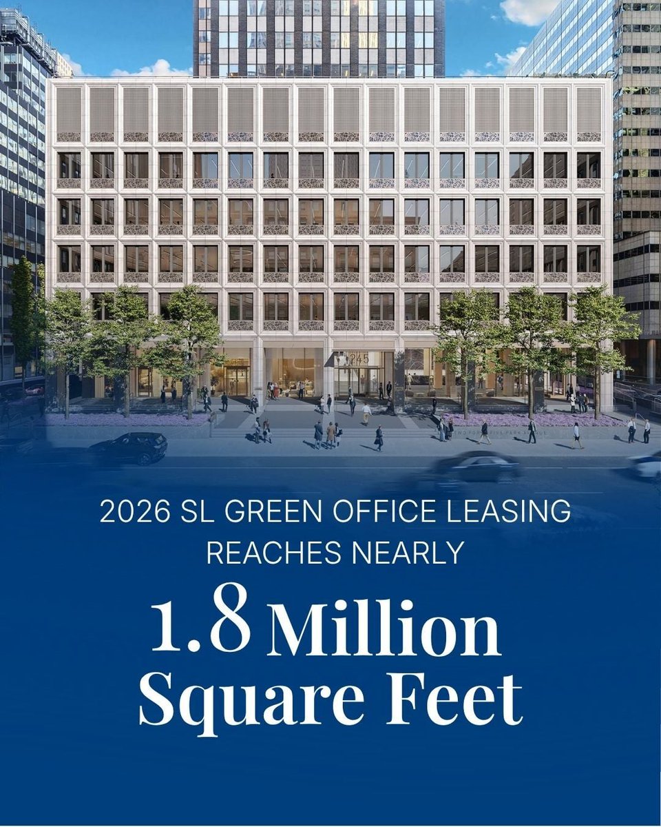 SLGreen's tweet photo. We're set to finish 2026 stronger than ever. 1.8 million square feet leased across Manhattan in 2026. 129 leases. 245 Park Avenue is now 100% leased.

🔗 Read more highlights here: https://t.co/PfutCwXXb9 https://t.co/Kfi4tvcDDz