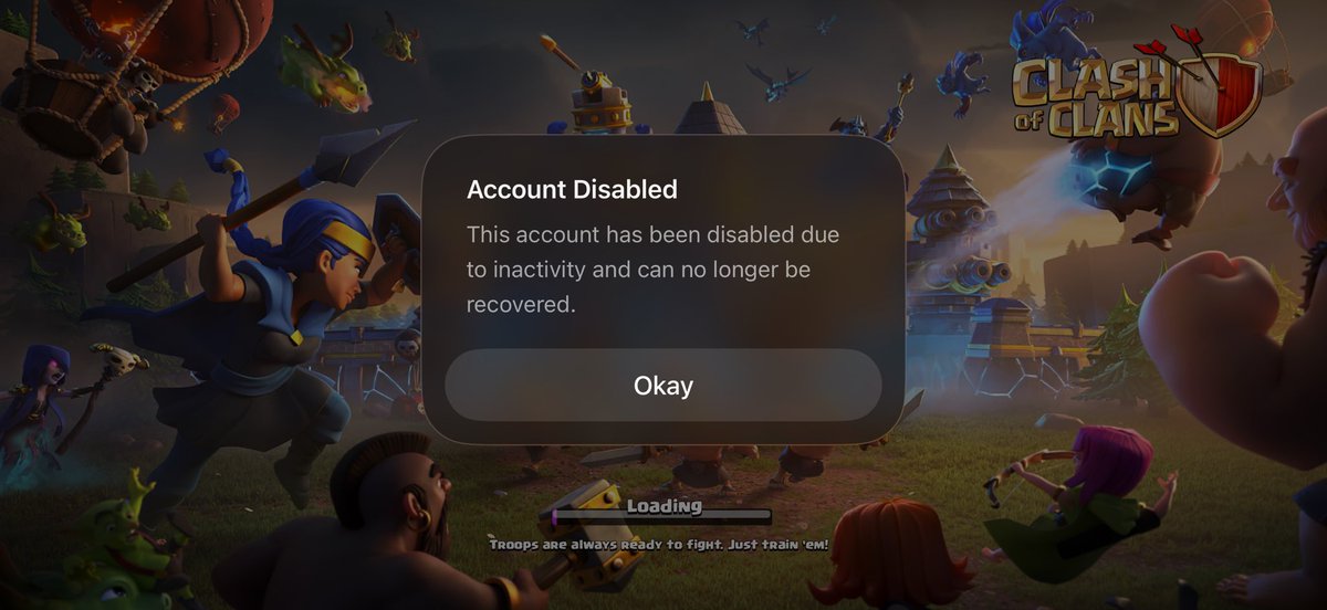 kr8_bs's tweet photo. Hey everyone, I need help. I accidentally logged into an account that was banned 7 years ago and recently deleted by Supercell. Now I’m stuck in an infinite loop and can’t log out or access my main Clash of Clans account anymore.
♻️ &amp; ❤️ are appreciated 

Please Tag @GoodGuyFerri https://t.co/KyAcPar3KC