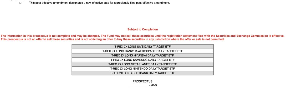 dizaq1's tweet photo. This may have gone completely overlooked...

Filed with the SEC in May, largely unnoticed: the "T-REX 2X LONG $SIVE DAILY TARGET ETF." A proposed 2x daily leveraged ETF for $SIVE!

Proposed, un-launched, zero $SIVE involvement. This is purely recognition of demand.

This along with the Deutsche Bank news today shows the crazy US demand for $SIVE investment accessibility is. 

Funny enough you can see they were listed along with A Samsung 2x ETF, Nintendo 2x ETF, Hyundai 2x ETF among others. $SIVE really sticks out like a sore thumb lol.

This all could be a signal to $SIVE that they should do everything in their power to start optimizing for US investors rather than Swedish investors. 

I search for obscure news like this around the clock.

Follow me for the next drop...