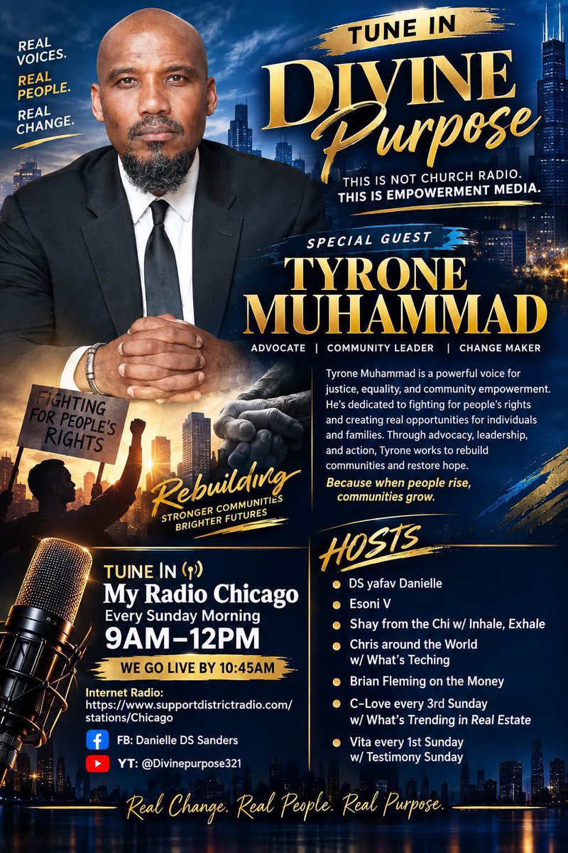 TyroneMuh's tweet photo. Tune In please. Thank you for your support. #itsgoingtotakeustosaveus #tyronesaidit #ThePoweroftheVote #BallotOrTheBullet #ReturningCitizensMatter #voteordie #independentthinker #MakeChicagoGreatAgain https://t.co/m8XICDOqyx