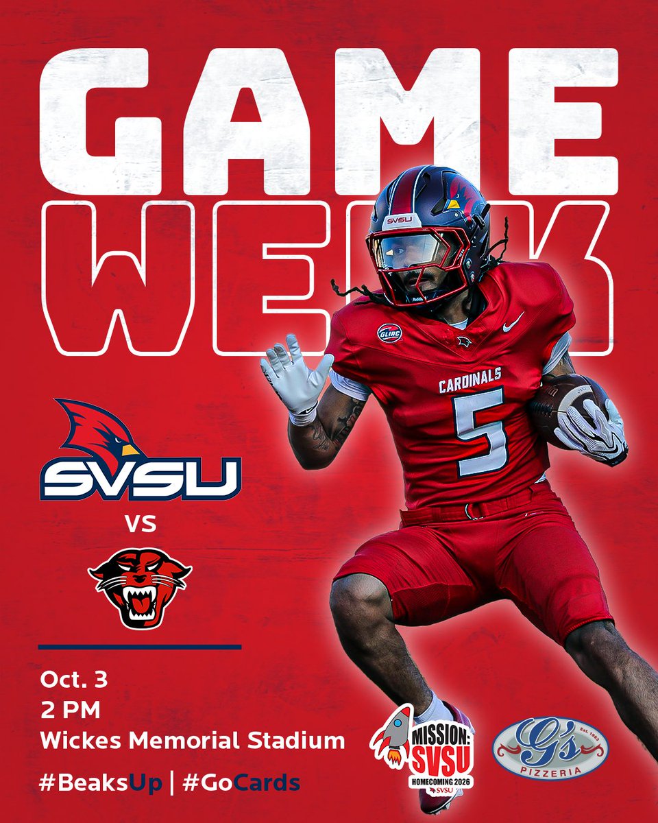 svsu_football's tweet photo. Game 5⃣ Homecoming...
🆚 Davenport
⏰ 2 PM
🏟️ University Center, Mich. / Wickes Memorial Stadium

#BeaksUp | #GoCards https://t.co/josR1YwkDn