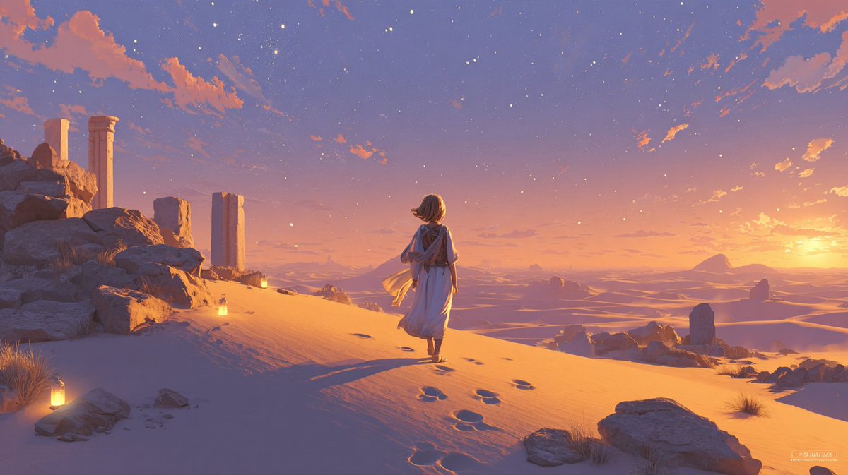 IsekaiSounds's tweet photo. New video uploaded. ✨

Golden Sands Beneath the Evening Sky  
Original Fantasy Music for Sleep, Study & Relaxation

Escape to a peaceful golden desert in another world, where soft evening light, endless sand dunes, gentle desert winds, distant white stone ruins, glowing lanterns, and the first stars of night create a quiet journey beneath the evening sky.

🎵 Watch on YouTube:  
https://t.co/varZeasxiJ

#IsekaiFantasySounds #FantasyMusic #AmbientMusic #RelaxingMusic