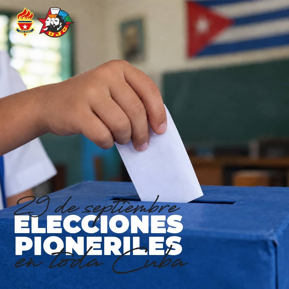 UJCdeCuba's tweet photo. 🗳️✨ Hoy, 29 de septiembre, se celebran las Elecciones Pioneriles en toda Cuba. Los estudiantes eligen a sus representantes para los destacamentos y colectivos pioneriles, aprendiendo el valor de la participación y la democracia. 

#UJCdeCuba #OPJM https://t.co/Rdt5dFP0Lj