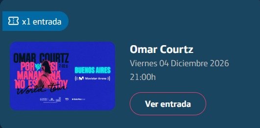whoisteses's tweet photo. Holaa, vendo/cambio una entrada de omar courtz del 04 de diciembre por una o dos entradas para el 30 de noviembre! Cualquier duda pueden consultar🩷
#omarcourtz
#porsimañananoestoy 
#ousi https://t.co/G2pFxASgCb