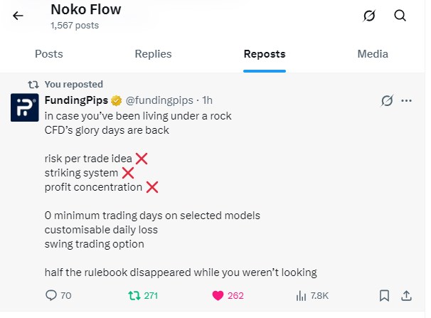 IAmNokoFlow's tweet photo. @fundingpips @MrSeyitrades @ArigelaPranp1u @CrypTzuro @Bin__Basheer @uulcrypt https://t.co/GheqPG2D4u