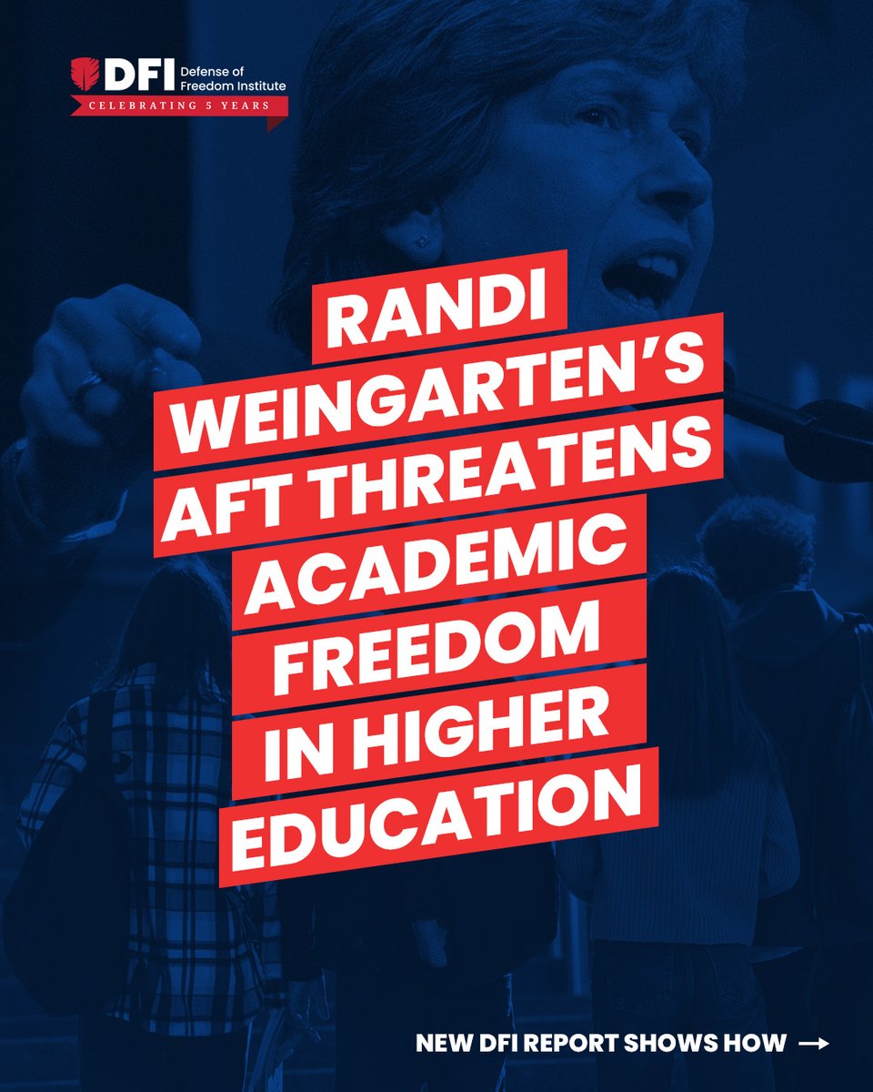 DFIPolicy's tweet photo. @rweingarten’s teacher union has its tentacles on college campuses, endorsing left-wing and antisemitic activities and policies that threaten academic freedom. Learn more in DFI's latest report. https://t.co/1cqm4RN5m2