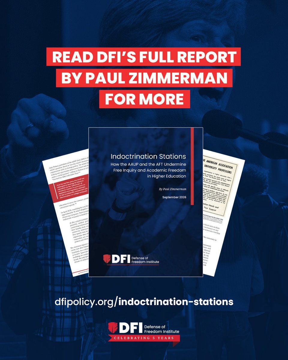 DFIPolicy's tweet photo. @rweingarten’s teacher union has its tentacles on college campuses, endorsing left-wing and antisemitic activities and policies that threaten academic freedom. Learn more in DFI's latest report. https://t.co/1cqm4RN5m2