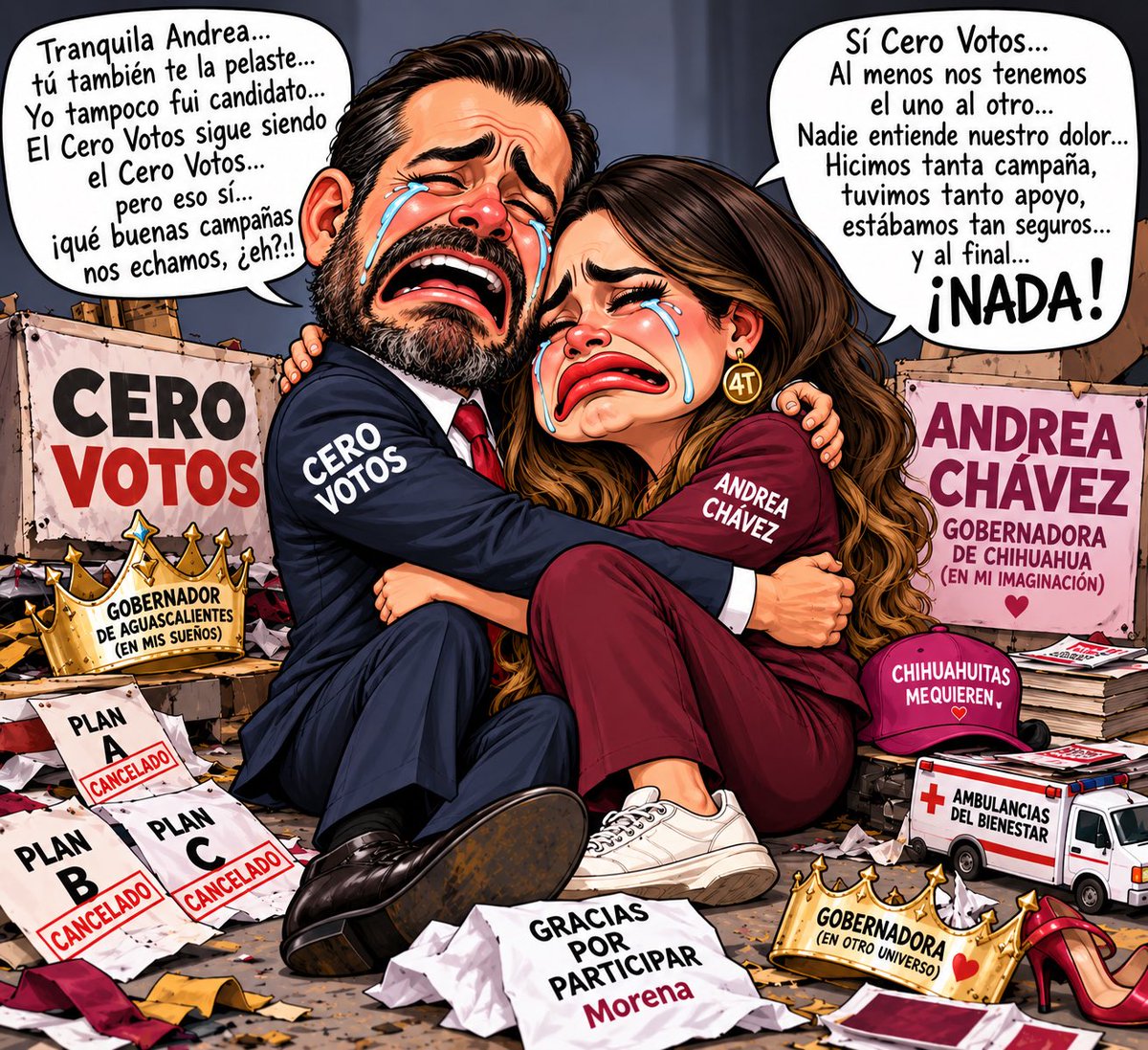 PelonGomis's tweet photo. ¿En qué se parecen Andrea Chávez y el Cero Votos? 
@AndreaChavezTre 
@arturoavila_mx 

En que los dos tienen una relación muy especial con las candidaturas... ¡Siempre están a punto de tener una! 

En que ninguno necesitó de la oposición para que sus ambiciones políticas se murieran... ¡Su propio partido se encargó de matarlas!

En que sus carreras tienen muchísimo futuro... ¡Lo que sí les está dando un chingo de problemas es el presente! 

Y seguro habrá quien diga que no se parecen en nada porque el Cero Votos lleva años perfeccionando el arte de no ser candidato y Andrea apenas está empezando.

Síganle...