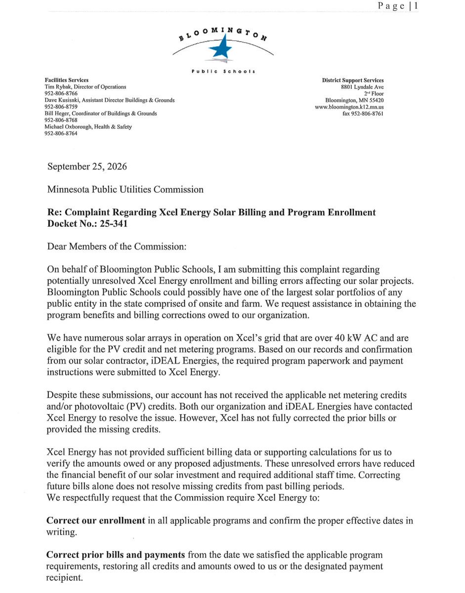 mission_data's tweet photo. Minnesota PUC is getting an earful from schools that Xcel has screwed up their solar credits.

Faulty billing systems strike again. Will MnPUC hold Xcel accountable?

https://t.co/YTgNPeDMjb https://t.co/ri3c7KzBGL