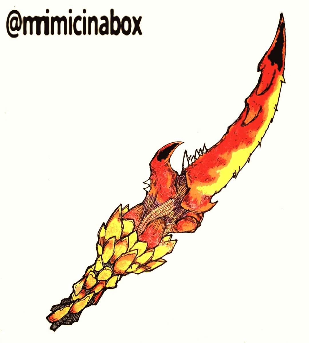 Mimicinabox's tweet photo. 10th day of @faith_schaffer’s 2026 #Swordtember prompts: [Barnacle]
“Barnacle Claw ” - A magical blade creates from the fusion of Golden Barnacle with a lost pincer of Inferno Crab, creating a sword that utilizes the power of boiling, hot steam. It's not a food.
#Swordtember2026 https://t.co/enoTXUa33p