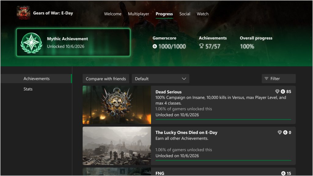 Welfare_JBP's tweet photo. Can devs stop putting those worthless "Earn all other achievements" achievements now? Gears will have it so it's funny you'll get that + the Mythic. https://t.co/L9k1eJozbo