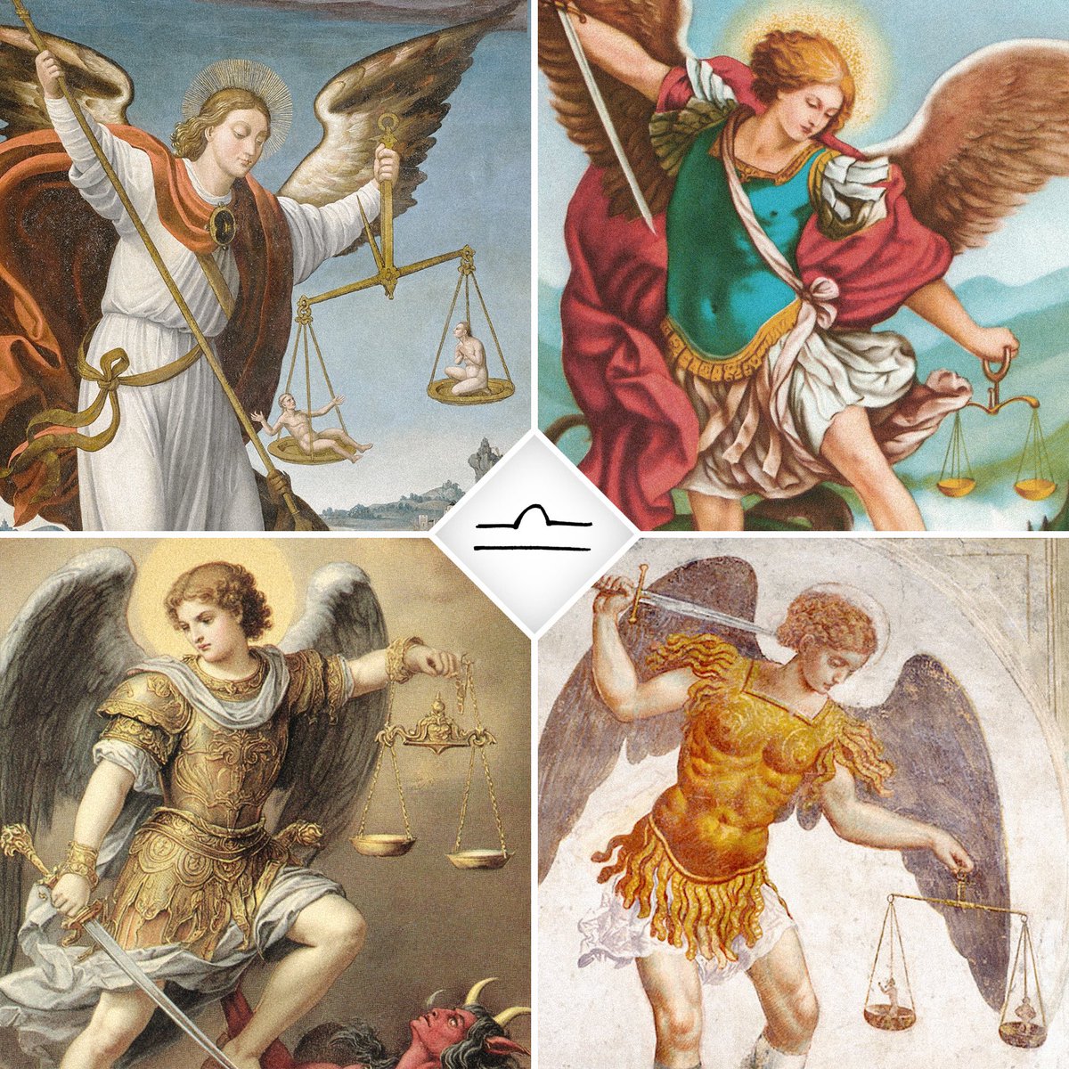 symbolstudies's tweet photo. Today, September 29th, is the Feast of St. Michael the Archangel. Traditionally associated with the Last Judgment and the weighing of souls, Michael is often depicted holding a scale in one hand and a sword in the other. The imagery naturally brings to mind Lady Justice and the Justice card, which corresponds with Libra. It’s fitting, then, that St. Michael’s feast day falls within the Scales of Libra.