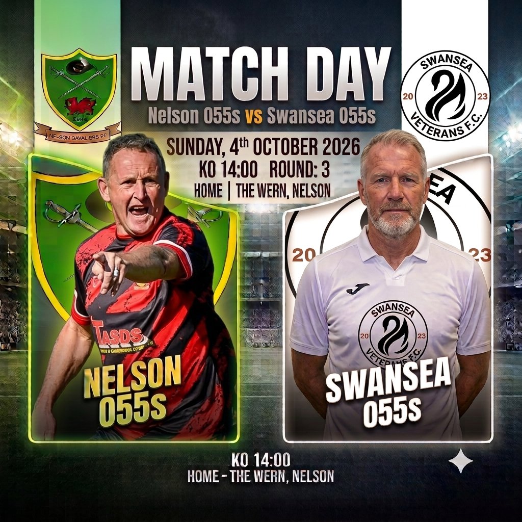NelsonCavsVets's tweet photo. ⚔️ MATCHDAY | ROUND 3 ⚔️

Our O55's take on Swansea this weekend in what promises to be a cracker! 🔴⚫

📅 04/10/26
⏰ 14:00
🆚 @SwanseaVets
📍 Venue: The Wern | Nelson

#NelsonCavaliers #SwanseaVeterans #VeteransFootball #UpTheCavs https://t.co/ByfDcsd3Aq