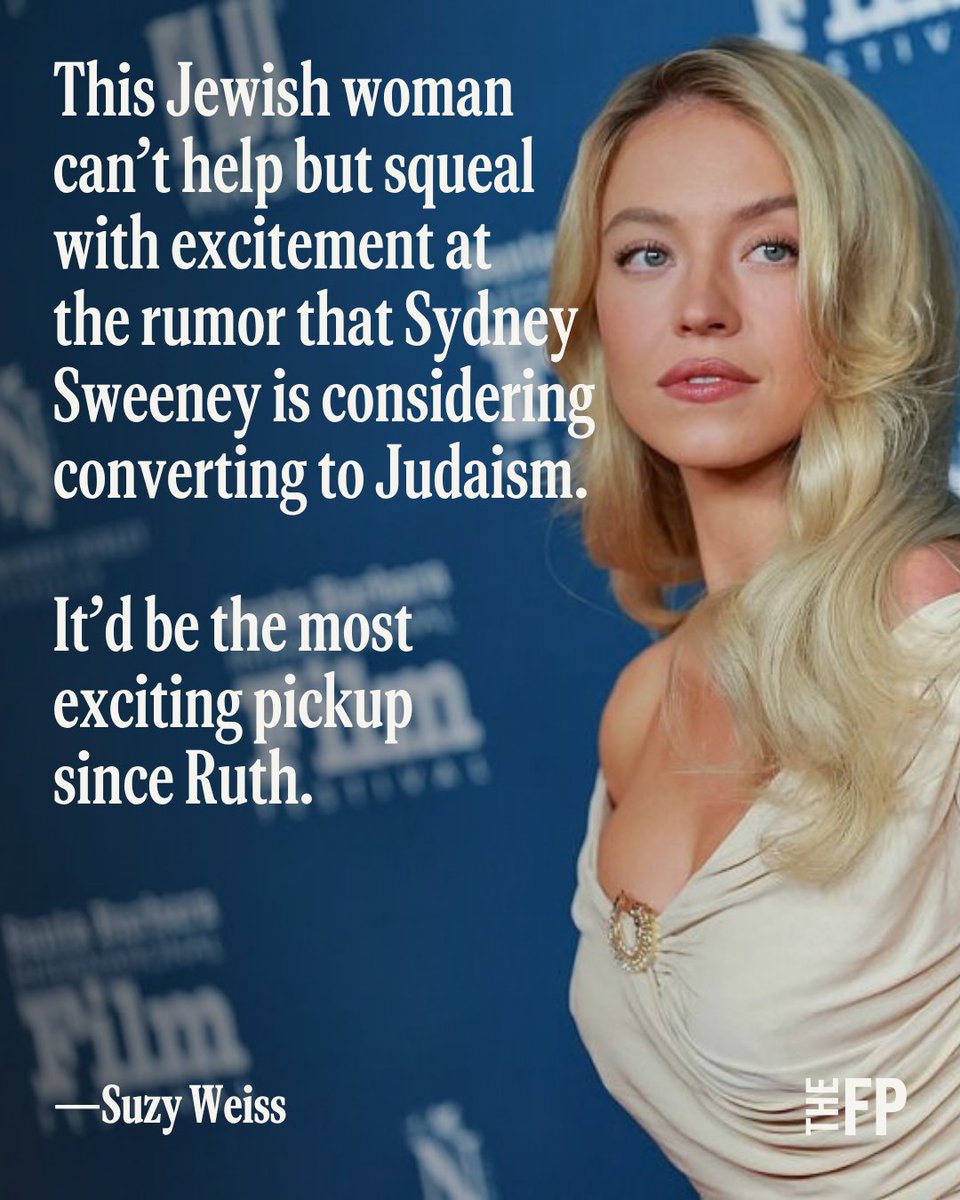 TheFP's tweet photo. Like the Jewish people in general, Scooter Braun and Sydney Sweeney are no strangers to sustained public outrage. 

In other words, they’re perfect for each other, and she’ll make a fine Jew.

Read @SnoozyWeiss's latest piece here: https://t.co/ZbvriqzxYj https://t.co/4ZXF5i3gty