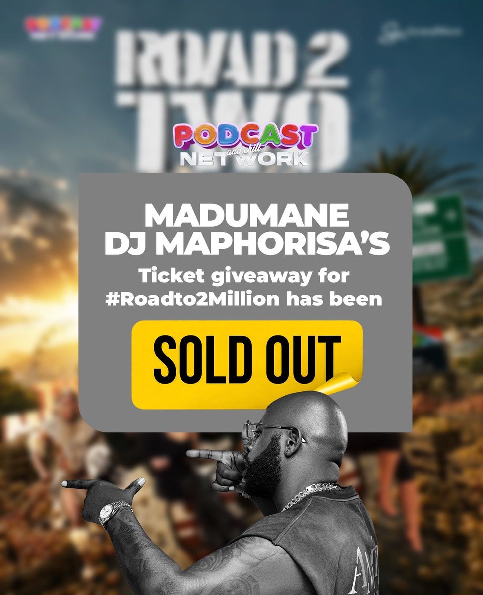 podcastwithmacg's tweet photo. 🚨Calling All Chillers! 

The Madumane ticket giveaway is SOLD OUT🔴

However you can still secure your spot on Quick 🎟️ to ensure that you don’t miss the #Roadto2Million event 📈

We’re also proud to announce that Madumane’s episode is about to reach 2 Million views 📣 

Khezwo 
#Roadto2Million 
#PodcastandChillNetwork