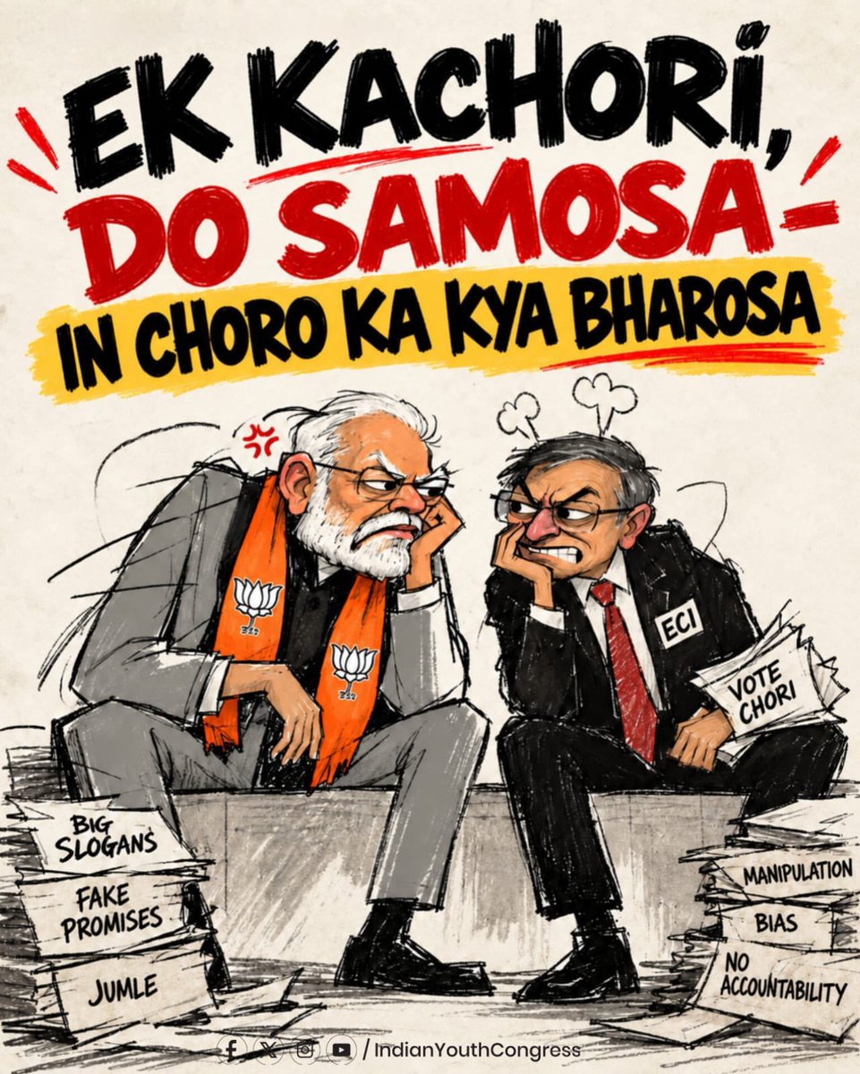 IYC's tweet photo. Ek kachori do samosa..
In Choro ka kya bharosa 🤡 https://t.co/mZNnkeuBbb
