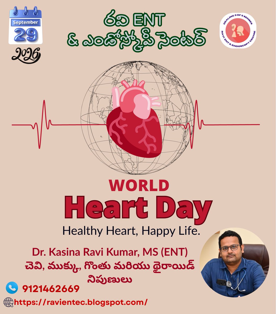 ravientec's tweet photo. World Heart Day! A healthy heart supports a healthy life. Choose a balanced diet, stay active, avoid tobacco, sleep well and know your heart-health risk factors. Take a step today toward a healthier heart and a healthier future

#WorldHeartDay #HeartHealth #HealthyHeart #RaviENT https://t.co/ozTUBmAHEI