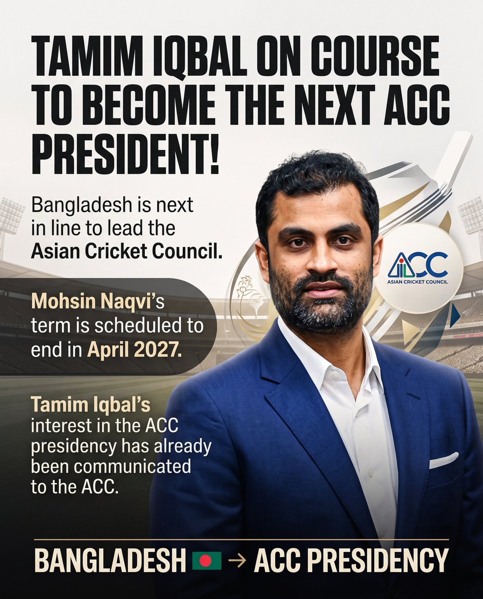 samipress's tweet photo. 🇧🇩 Tamim Iqbal on course to become the next ACC President!Bangladesh is set to get its turn to lead the Asian Cricket Council (ACC) after Pakistan’s current term ends. https://t.co/tDLURQSb3K