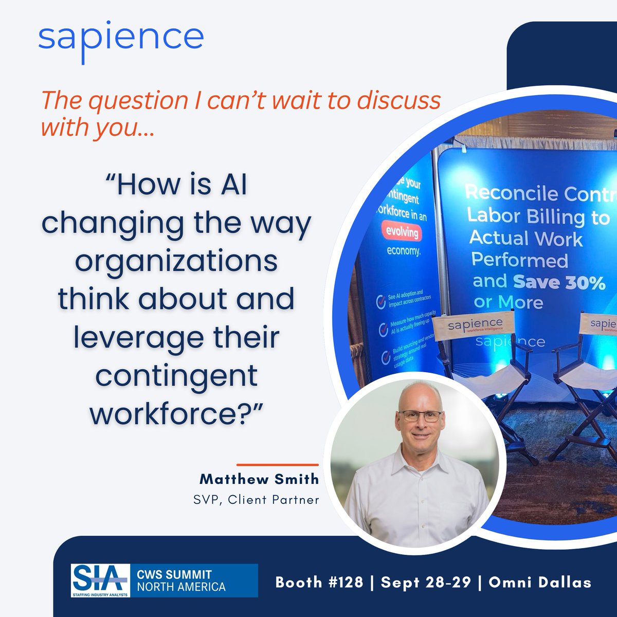 Sapience's tweet photo. Let's talk. Stop by Booth #128
#CWSSummit #ContingentWorkforce #WorkforceIntelligence #SupplierManagement #TeamSapience #EnterpriseData #WorkforceStrategy #AIAdvantage #Sapience https://t.co/eBs7YjoATP