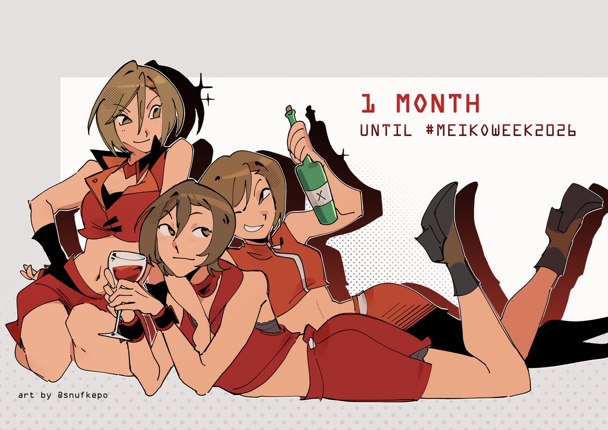 dailymeiko's tweet photo. 1 month until MEIKO Week 🍷🗓️

thank you to @snufkepo for making this beautiful artwork! 

#MEIKOWeek2026 https://t.co/I3eBILjVTn