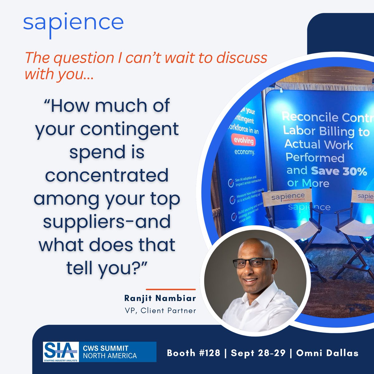 Sapience's tweet photo. Let's talk. Stop by Booth #128
#CWSSummit #ContingentWorkforce #WorkforceIntelligence #SupplierManagement #TeamSapience #EnterpriseData #WorkforceStrategy #AIAdvantage #Sapience https://t.co/exhlyh7HdI