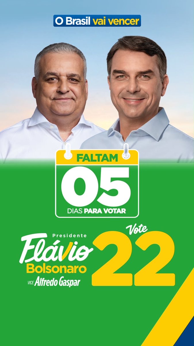 Alfredogaspar_'s tweet photo. Faltam 5 dias para o 22!
Envie este card para 5 pessoas e mostre seu apoio ao 22. ✌️✌️ https://t.co/MFGn3Mf0bH