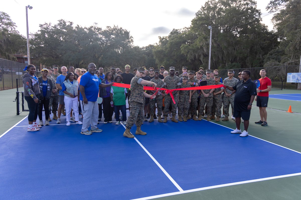 MCLBAlbany's tweet photo. PICKLEBALL COURTS ARE NOW OPEN 🎉

The ribbon’s been cut and four pickleball courts at Marine Corps Logistics Base Albany are open, Sept. 25. Following the ribbon cutting a doubles pickleball tournament was held. 

📸: Kerri Copello https://t.co/rMsncP33Kk