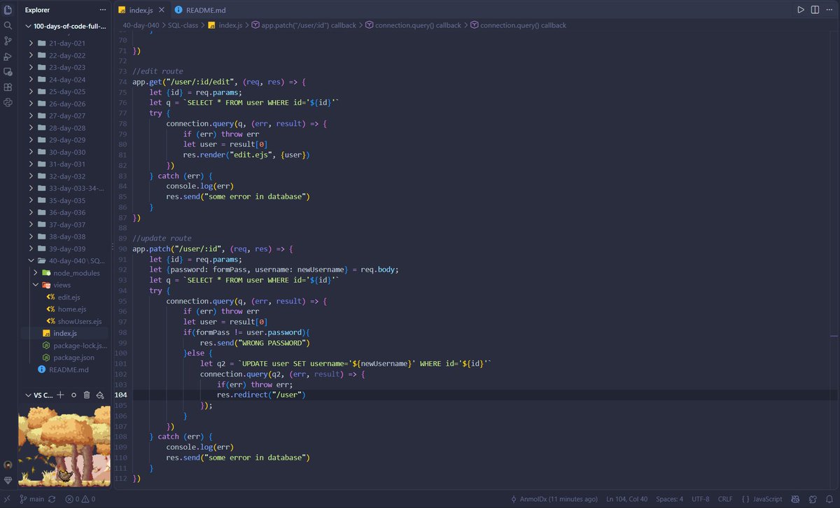techwalaguy's tweet photo. Day 40 of #100DaysOfCode 🔌

What I built &amp; learned today:
✅Connected Node.js server with MySQL database using REST APIs
✅Created RESTful routes to query and fetch live DB records
✅ Dynamically rendered persistent database content on the frontend

#webdev #backend #nodejs https://t.co/tWJAF2pbIe