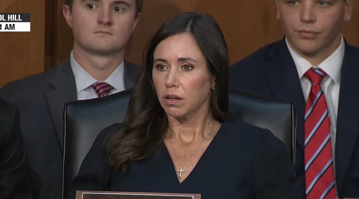 thepondering_'s tweet photo. @atrupar i can't get over katie britt's horrified expression as jack smith corrects the record in real time 😭😭😭 https://t.co/e9tLaC9uJt