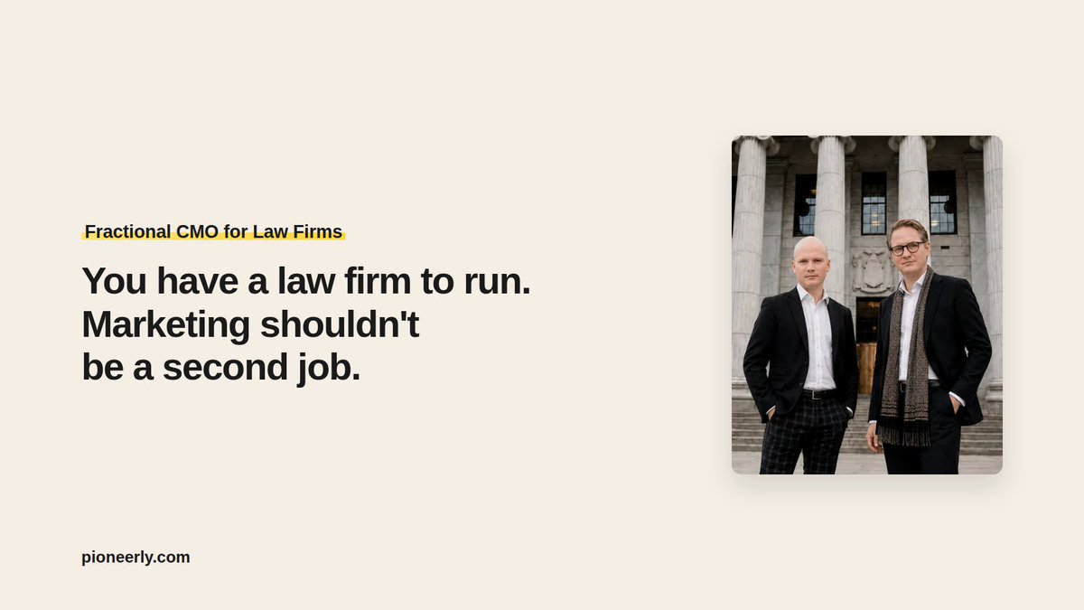 PioneerlyUS's tweet photo. Switching agencies won't fix the lack of a shared growth strategy.

Pioneerly's new fractional CMO service gives law firms a marketing leader to manage vendors, direct spending, and connect marketing to signed matters.

https://t.co/tkTOesDfce

#lawfirm https://t.co/NkvZhAb1iT