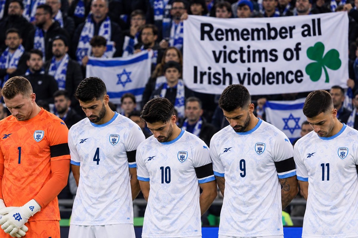 theurigeller's tweet photo. Thank you #Ireland team for setting a moral example with your protest against #Israel last Sunday.

I think Israel should follow suit and also wear black armbands for the return match this Sunday, in remembrance of all the victims of Irish violence down the years. It is the correct and moral thing to do in a football match.

All our players should remember:

• More than 700 innocent civilians murdered in the Irish War of Independence
• 919 civilians murdered in political violence in Ireland around the same time
• 371 civilians murdered in the Irish Civil War
• 25+ indigenous Luba people murdered by Irish forces in Congo in 1960 — a #genocide by anyone's standards

Ireland's conflicts matter deeply to Israelis — they are more important than all the other problems we have to deal with at home, and Israel's footballers are there to remember the innocent victims on all sides. We definitely know what we're on about.

@zoharm7 Micki Zohar @ISRAELFA, can you please get black armbands to the team and make it happen?

What do people think of this idea? Please comment and let me know!

#IRLISR #IRL @COYBIG @IrishMirror @FleurHassanN