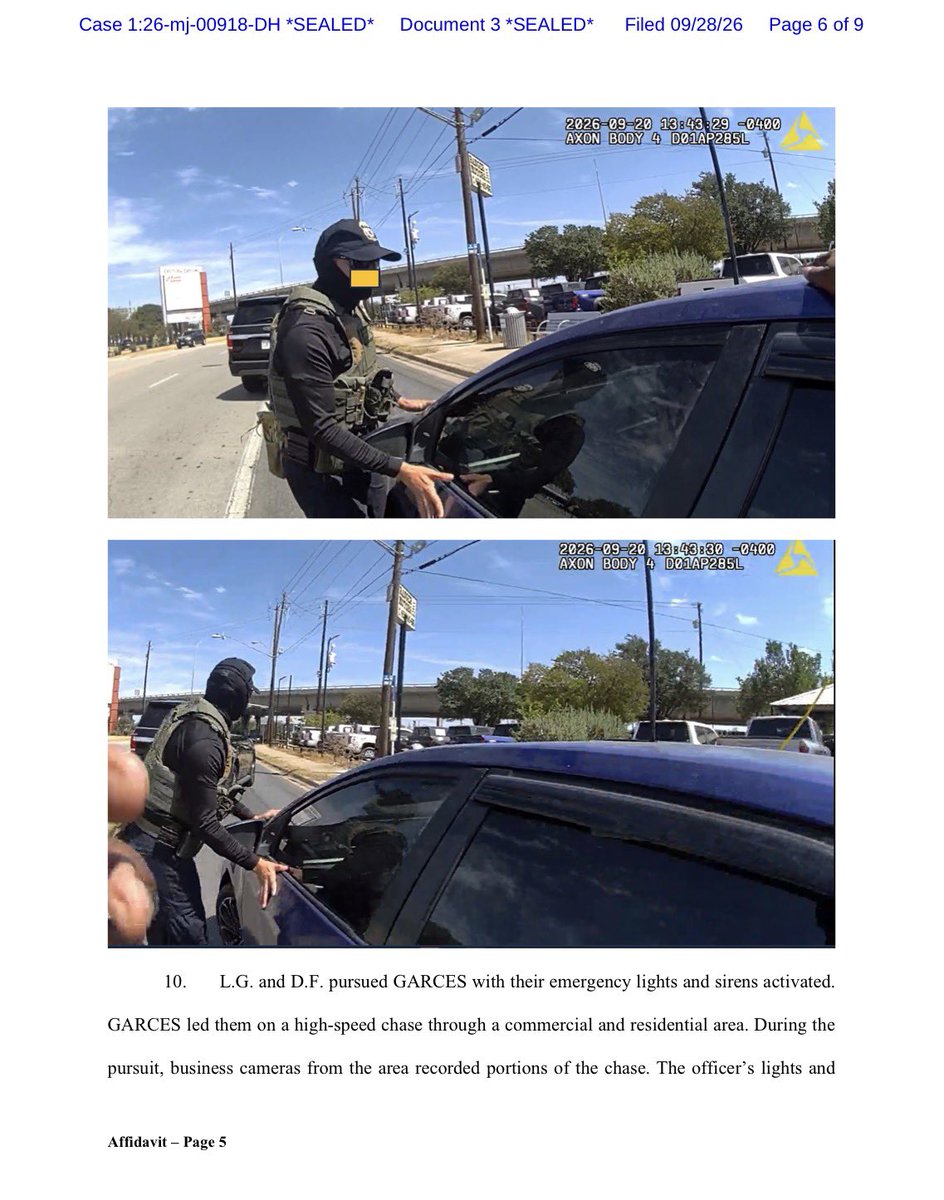 BillMelugin_'s tweet photo. BREAKING: The Venezuelan illegal alien DoorDash driver who was shot by ICE in Austin, TX last week after a pursuit has just been charged by DOJ w/ assault on a federal officer after Feds say they have ICE bodycam showing Wilber Rafael Garces Perez clipping an officer with his vehicle when he fled the scene of the initial encounter.

According to the federal complaint:

- Encounter began when ICE agents saw Perez’s vehicle sitting in front of a restaurant with its hazard lights on. They ran the vehicle plates and learned he had a deportation order.

- They initiated a traffic stop when he left the restaurant. Two ICE vehicles boxed him in. The encounter was cordial, Perez gave his ID, then asked if he could move his car before being arrested. ICE said no, and told him to get out of the vehicle. He then rolled the window up and drove off, hitting an officer with his side mirror in the process.

- This began a roughly 8 minute pursuit in which ICE chased him using lights and sirens. The original ICE agent with the bodycam lost track and pulled off.

- His partner, the other ICE agent, then called him and told him Garces Perez had just tried to ram him, so he shot him. He had no bodycam during the shooting.

- Garcés Perez agreed to be interviewed without an attorney after the shooting. He admitted to disregarding ICE's command to get out of the vehicle, and driving away instead. 

DOJ says Garces-Perez made his first appearance in federal court today. I convicted, he will face up to 20 years in federal prison.