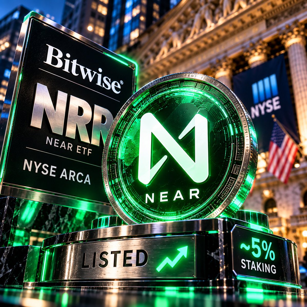 CryptoEconomyEN's tweet photo. 🚀 NEAR Just Got a New Gateway to U.S. Investors

@Bitwise has launched its NEAR ETF (NRR) on NYSE Arca, bringing spot near:native exposure to the U.S. market.

But the ETF goes beyond simply tracking the token, with staking and NEAR’s rapidly growing AI-focused infrastructure adding another layer to the story.