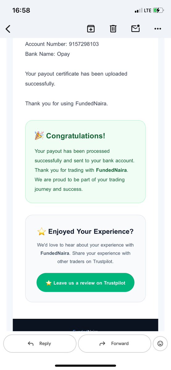 KolawoleTohee20's tweet photo. After blowing more than 21 Prop Accounts, I finally landed myself a withdrawal 😭😭🙈🤲

This is the first ever money I’ll Received from a Prop Account 
Thank you @FundedNair8 

It can only be up from here https://t.co/urbHZwFIJc