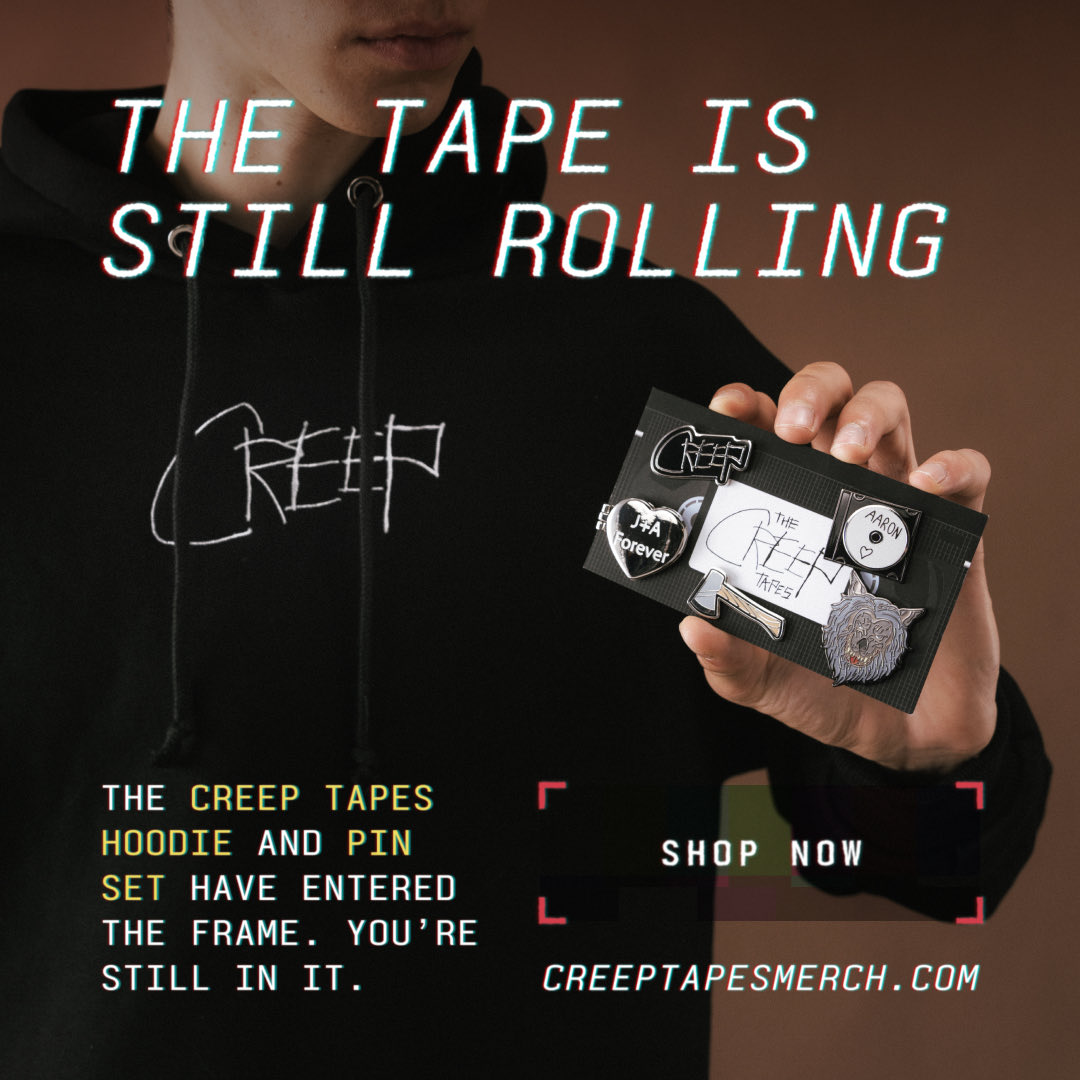 patrick_brice's tweet photo. We are pleased to announce our latest limited merch drop! 

The first official CREEP TAPES HOODIE and PIN SET are now available at https://t.co/DbeQzOv0ZC

Grab them before they’re gone forever! https://t.co/A4MZ8qHDNV