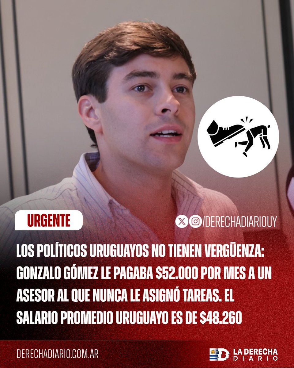 DerechaDiarioUY's tweet photo. 🇺🇾 | SI EL PN DEFIENDE LA DIGNIDAD DE LOS TRABAJADORES, DEBERÍA PEDIRLE LA RENUNCIA: Mientras vos llegás justo a fin de mes, Gonzalo Gómez pagaba $52.000 mensuales a un asesor que "no tenía tareas asignadas". https://t.co/BlaiMBYLP7