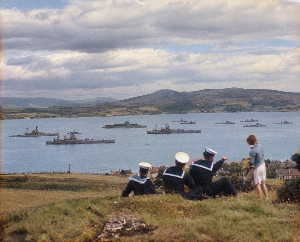 Bert_Plumswang's tweet photo. Ships of the Royal Navy's Home Fleet anchored off Greenock on the River Clyde in June 1938. https://t.co/OZPRiimuXB