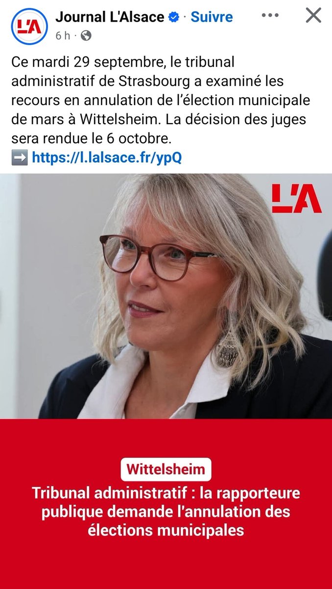 ErwinG_EL's tweet photo. Je ne sais pas dans quelle mesure il y a vraiment des histoires ou dans quelle mesure c'est un complot, mais ils n'arrêtent pas d'emmerder la mairie RN de Wittelsheim (première maire RN d'Alsace). Des histoires d'irrégularités électorales et de dissensions au conseil municipal. https://t.co/PtW5NvQAJJ