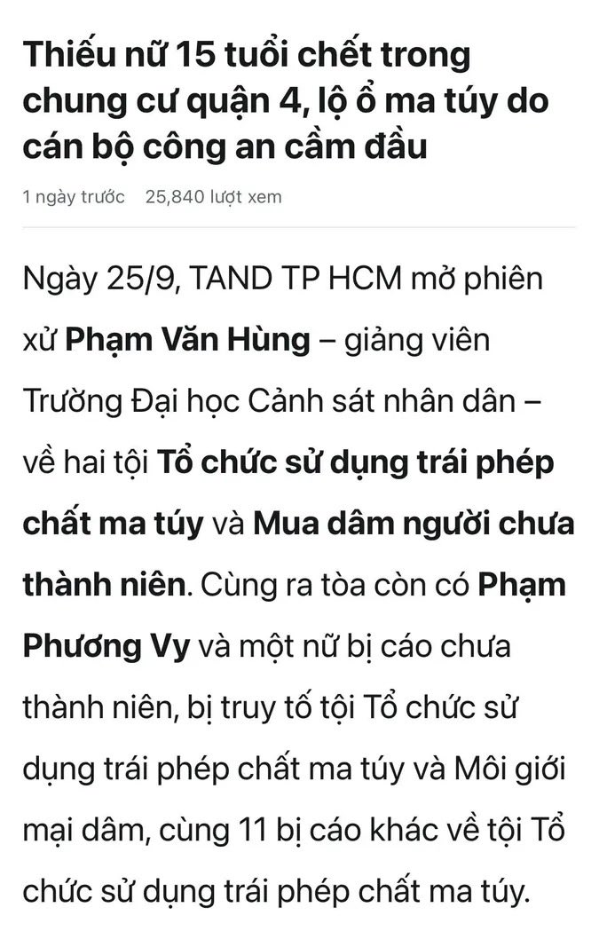 MrH_Capital's tweet photo. Công an tổ chức phòng bay lắc trong chung cư, còn có cả giảng viên trường Cảnh sát?
Và điều quan trọng là mua bán toàn các trẻ em vị thành niên￼

Đỗ Tấn Phúc, khi đó là cán bộ Công an quận 4, thuê ba căn hộ tại chung cư Icon56.
Đặng Vĩnh Quang và Nguyễn Trung Hiếu, đều là cựu công an đã bị tước danh hiệu, góp vốn cùng Phúc mở thêm căn trên tầng 11. 
Phạm Văn Hùng, giảng viên Trường Đại học Cảnh sát nhân dân, liên hệ Phạm Phương Vi, lao động tự do, để tìm người bán d.. và sử dụng matuy cùng mình.￼