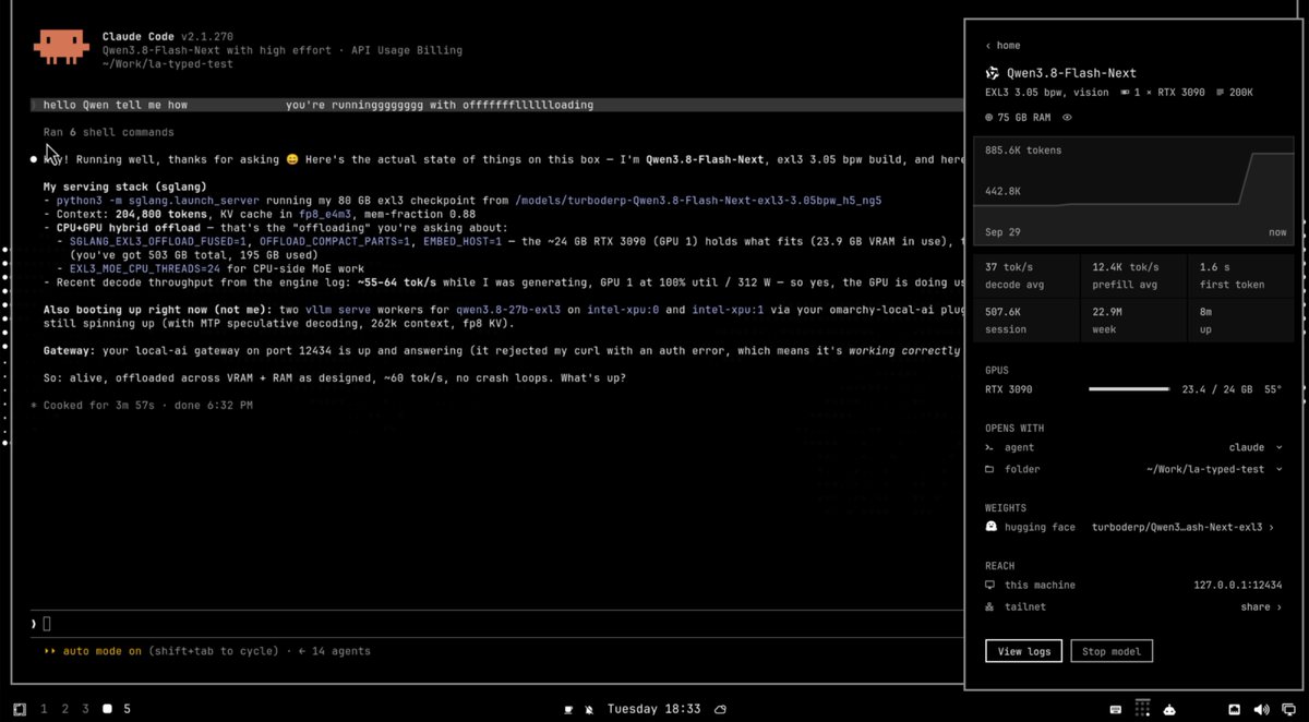0xSero's tweet photo. Qwen-3.8-Next-Flash running in Claude Code with 1x 3090 https://t.co/4ePaOQ0IMw