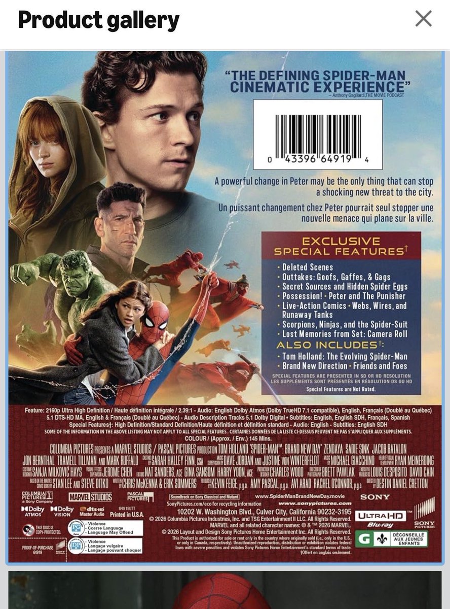 SpiderMan_Newz's tweet photo. The physical release of Spider-Man Brand New Day will include 

- Deleted scenes 
- Outtakes 
- hidden Easter eggs feature 
- 2 behind the scenes features 
- camera roll that shows BTS pics
- 2 documentaries 

Pic via @JuanEditzs https://t.co/CnbZVVydyi