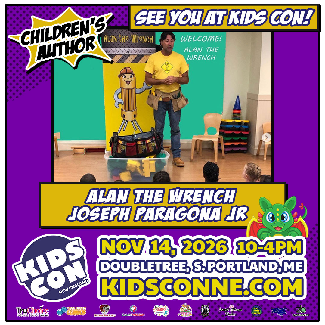 Kidsconne's tweet photo. Kids Con Nov 14, 2026 South Portland, ME welcomes Joseph Paragona Jr, author of Alan The Wrench book series! Presenting storytime &amp; learn about tools workshop!
🛠️ Event Info &amp; Tickets: https://t.co/wqbbwY41kg
🎫 https://t.co/smku1FJTlS

🛠️ https://t.co/V87h7OKlpn @AlanTheWrench1 https://t.co/u0SKXldeEL