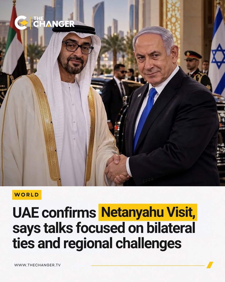 thechanger_tv's tweet photo. The UAE has officially confirmed that Israeli Prime Minister Benjamin Netanyahu visited Abu Dhabi and met with UAE President Sheikh Mohamed bin Zayed Al Nahyan.

For further details, visit The Changer’s website. Link in bio.

#TheChanger #UAE #Netanyahu #Israel #AbuDhabi https://t.co/Si1ZxAoUeQ