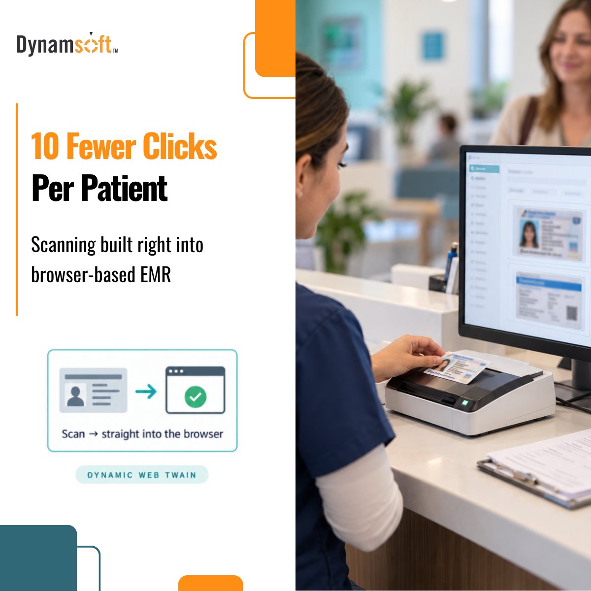 dynamsoft's tweet photo. 50 patients a day, 500 fewer clicks. UrgentIQ added in-browser scanning to its EMR with Dynamic Web TWAIN in just 3 weeks.

https://t.co/6GEGQBFZOW

#DocumentScanning #Healthcare #WebTWAIN https://t.co/DvrdXXwR8m