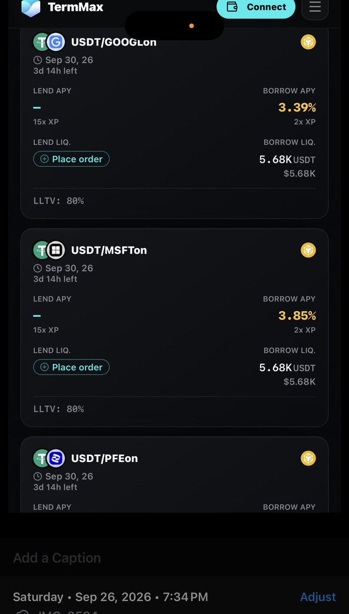 Humane_Martian's tweet photo. Note to self: New #defi app providing interest/loans w/ #Ondo tokenized securities &amp; blue chip #crypto as collateral.

All time low: today.

(Stocks no longer appearing 🤔.)

#termMax #tmx #btc #eth
#google #msft #phizer et al
#institutionalDeFi 🤦🏻 https://t.co/eurgMO2U38