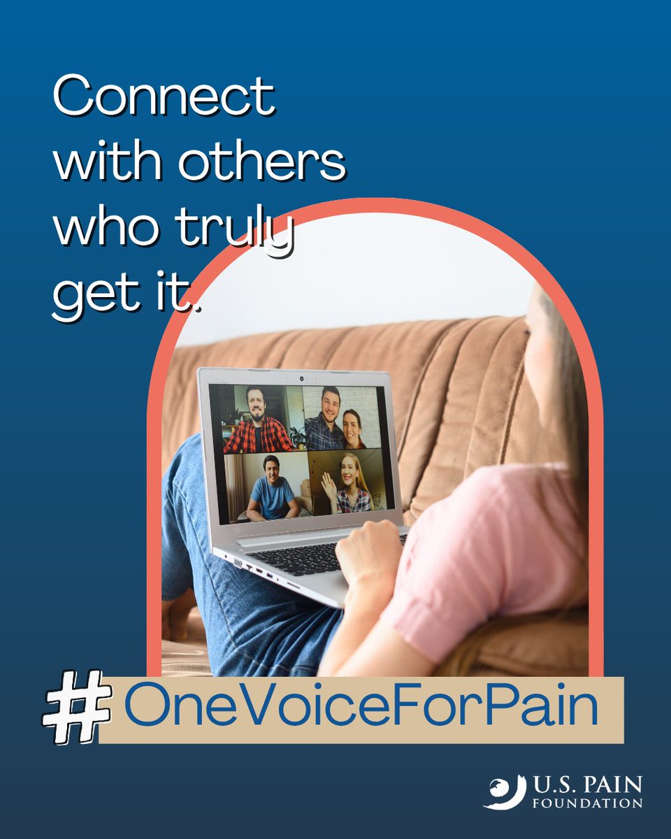 US_Pain's tweet photo. Raising #OneVoiceForPain starts with feeling heard.
#ChronicPain can feel isolating, but connection can help. Join one of our virtual peer #SupportGroups.
State, national, daily, affinity & specialized groups: https://t.co/aMWwV9o7N7
#LetsChangePain #PainAwarenessMonth https://t.co/5qdnlwqBRb