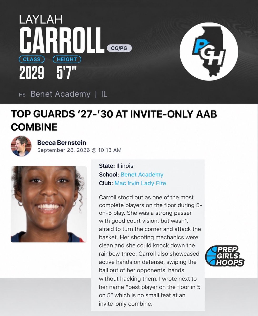 Laylah_Carroll2's tweet photo. Thank you Prep for recognizing me as one of the Too Guard at the invite-only AAB combine and for the write-up. I will continue working hard. https://t.co/pKIbPW8nDu