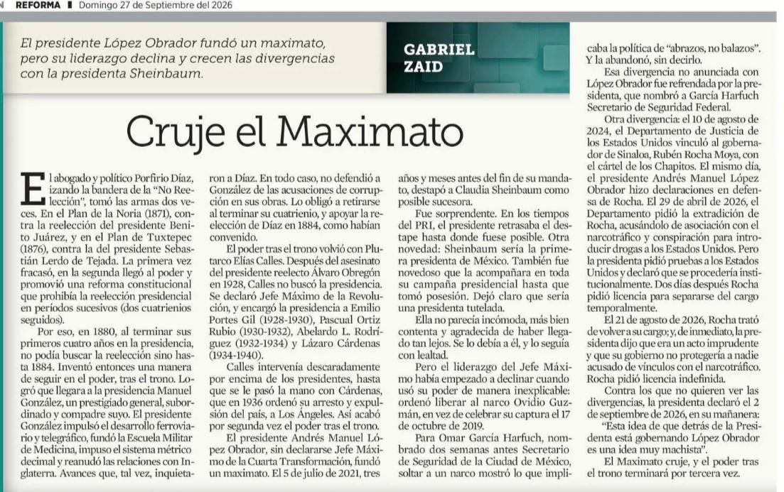 EnriqueKrauze's tweet photo. Gabriel Zaid lo anticipó con toda claridad: cruje el Maximato. https://t.co/mqG1HhoTiB